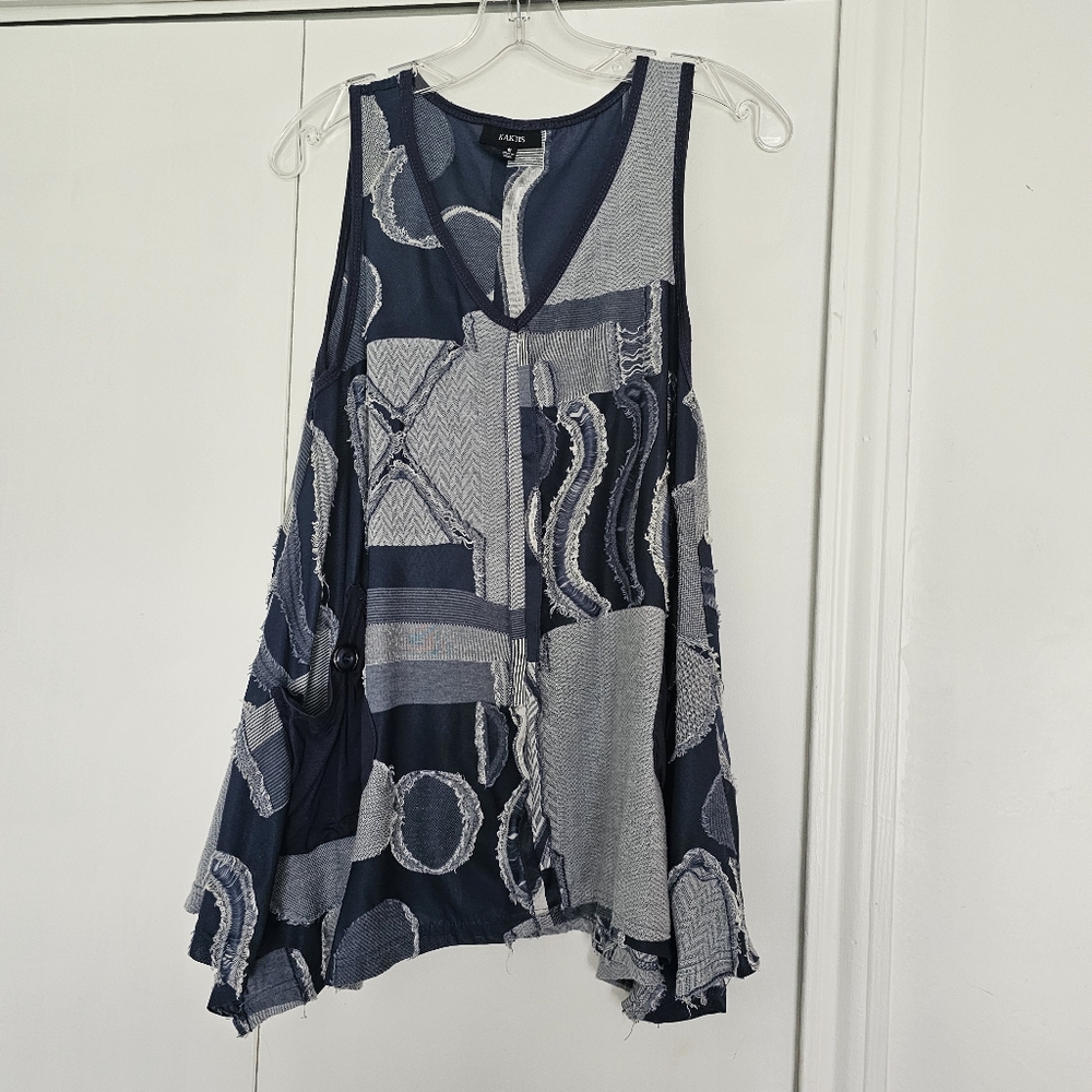 Kaktus Navy Blue and Light Gray Patchwork Tunic Top